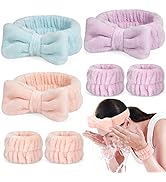 Crosize 7 Pack Face Wash Headband and Wristband Set for Women, Cute Spa Skin Care Headband for Wa...