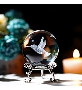 ZEERSHEE 60mm 3D Glass Laser Hummingbird Crystal Ball with Stand Hummingbird Gifts for Women Glas...