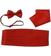 Salutto Cummerbund Bow Tie Pocket Square Handkerchief Set Formal Solid Color