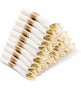 Pryntono 400PCS Pre Rolled Gold Plastic Silverware Sets, Heavy Duty Gold Cutlery, Include 100 Pac...