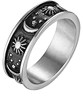 HZMAN 8mm Moon Star Sun Statement Ring Stainless Steel Boho Jewelry for Women Men