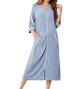 Ekouaer Zipper Robes for Women 3/4 Sleeve Bathrobe Lightweight House Coats for Women with Pockets...