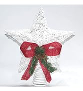 LAWOHO Christmas Tree Topper Star 10 inch Treetop Christmas Decoration with White Snow Green Pine...