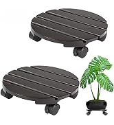 Yangbaga 2pack Plant Caddy 12’’Wood Duty Round Plant Roller with 2 360° Lockable Caster Wheels,In...