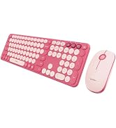 seenda Wireless Bluetooth Keyboard Mouse Combo, COE202 Retro Cute Round Keyboard, Silent Mouse, 3...