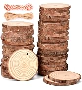 Philorn Wood Slices 50 Pcs 2.4-2.8 Inches Wood Discs for Crafts Unfinished Predrilled Natural Woo...