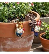 CYjorkbgg 2PCS Cute Sleeping Gnome Statue Flower Pot Hugger, Standing and Leaning on Pine Nuts Gn...