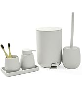 GAHEFY Small Beige White Bathroom Accessories Set with Mini Trash Can 3 Liter/0.8 Gallon,Toothbru...