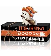 Smile Happy Halloween Wooden Stack Decor Ghost Mini Faux Books Bundle | Trick or Treat Tiered Tra...