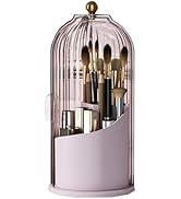 Zufudo Makeup Brush Holder Organizer with Lid 360° Rotating Makeup Organizer Countertop Dustproof...
