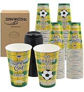 16 oz Disposable Soccer Party Paper Cups with Lids Brazil (World Champion #1) 120 Sets, To-Go Cup...
