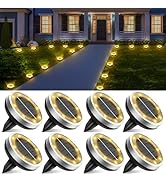 Solar Lights Outdoor Waterproof, 8 Pack 8 LED, Thickened Stainless Steel Ground Light, Solar Gard...