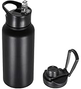 VQRRCKI 32 oz Insulated Water Bottle with Straw Lid & Wide Mouth Lids, Stainless Steel Sports Wat...