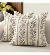 DKwizme Vintage Throw Pillow Covers 20x20 Set of 2, Striped Floral Pillow Cover Botanical Pattern...