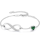CDE Infinity Heart Birthstone Charm Link Bracelet for Women 925 Sterling Silver Adjustable Mother...