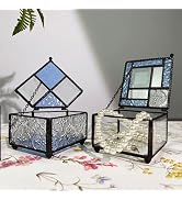 gugululu Vintage French Glass Embossed Jewelry Box, Dresser Desktop Jewel Organizer for Holding R...