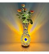 JAITAIK Mosaic Vase Lamp, Turkish Moroccan Table Lamp,Colorful Handmade Glass Vase with Wood Base...