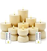 Xavnero 9 Pcs Ribbed Flameless LED Pillar Candles with Remote, Battery Operated Flickering Fake C...