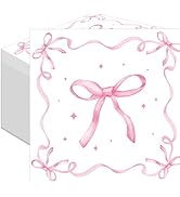 50 Pack Pink Ribbon Bow Paper Napkins, Disposable Coquette-Inspired Bow Cocktail Napkins for Girl...