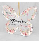 Pink Christmas Hanging Ornaments for Sister in Law -Pink Butterfly Shaped Ornament Plaque - Siste...