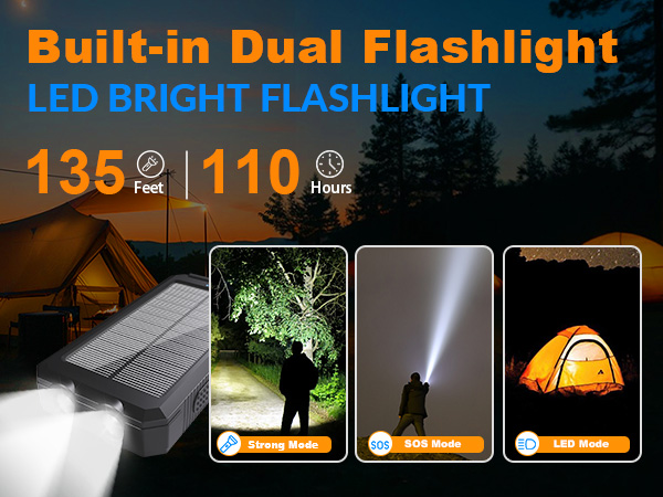 Power Bank Solar Charger 20,000mAh, Portable Phone Charger, 4 Cables Outdoor External Backup