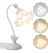 Flower Table Lamp, LED Reading Light Vintage Night light (White Pearls) | 3 Colors Modes Kawaii B...