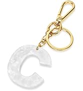 Junyuerly Gold KeyRing White Initial Pendant Thick Letter A B C D E F G Key Chain Bag Pendant for...