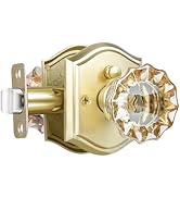 CLCTK Champagne Glass Door Knobs Interior with Lock, Gold Satin Brass Crystal Privacy Door Knobs ...