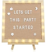 Changeable Felt Letter Board with LED Lights - 10×10" Message Custom Signs & Wood Stand& 450 Lett...