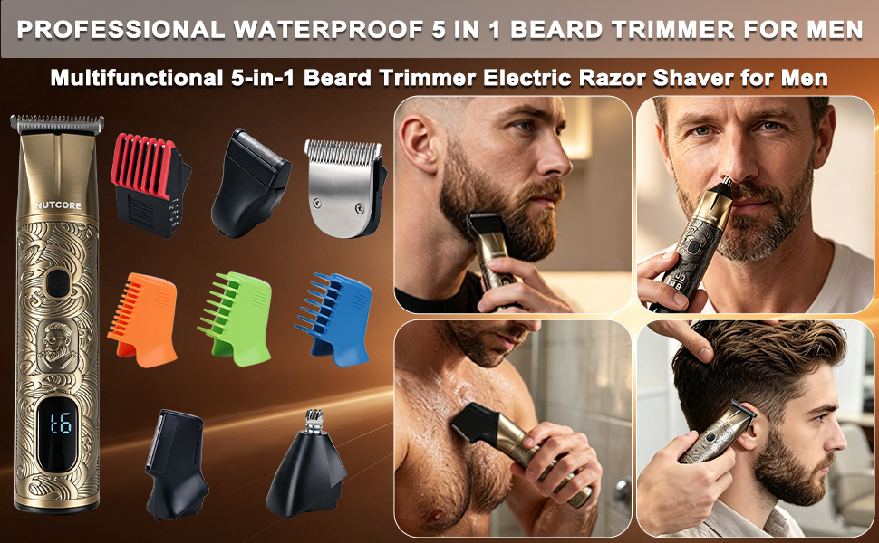 Professional Waterproof 5 In 1 Beard trimmer for men