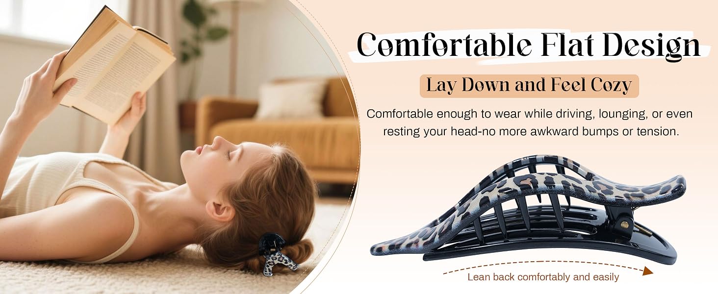Enjoy bump-free comfort while lounging or resting with this flat design claw clip