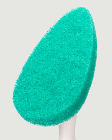 shower scrubber head, sponge-like scouring pad