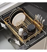 JASIWAY Expandable Stainless Steel Gold Dish Drying Rack Over The Sink for Small Kitchen, Counter...