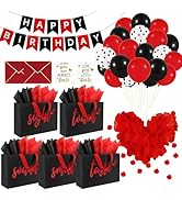 5 Senses Gift Bags for Him with Labels & Tissue Paper | Happy Birthday Decorations Kit with Banne...