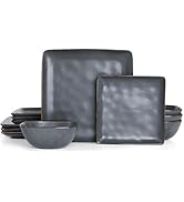 Famiware Dinnerware Sets for 4, Ocean Square 12-Piece Kitchen Plates and Bowls Sets, Microwave an...
