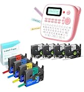 EazeID Label Maker with 8PK Color Tapes Laminated, Pink Label Maker Waterproof-Labels, Desktop La...