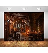 BELECO 7x5ft Fabric Medieval Tavern Backdrop for Photography Wooden Interior Candle Light Firepla...
