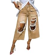 Inroserm Women's Casual Wide Leg Baggy Ripped Jeans Mid Rise Distressed Denim Pants Distroyed Str...