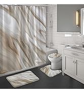 MitoVilla 4 Pcs Brown Bathroom Sets with Shower Curtain and Rugs and Accessories, Modern Taupe Ma...