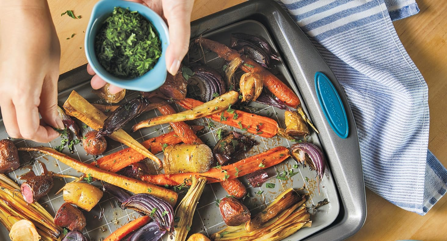 Racahel Ray roasted carrots and potatoes on silicone mat