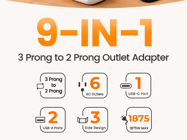 9-IN-1 2 to 3 Prong Outlet Adapter