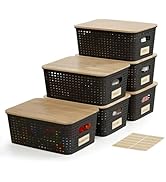 Bagnizer Plastic Storage Bins with Bamboo Lids Stackable Box Basket Pantry Decorative Containers ...