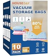 HOUSE DAY 10 Medium Vacuum Seal Bags For Clothing Travel, 80% Space Saving Travel Vacuum Bags wit...