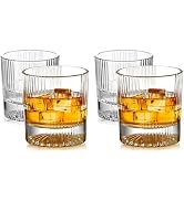 Lily's Home Premium Whiskey Glasses Set of 4-10oz Crystal Old Fashioned Glass Rocks Cocktail Glas...
