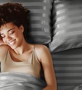 BEDELITE Satin Sheets Queen Size, Luxury Jacquard Striped Dark Grey Bedsheets with Elastic Corner...