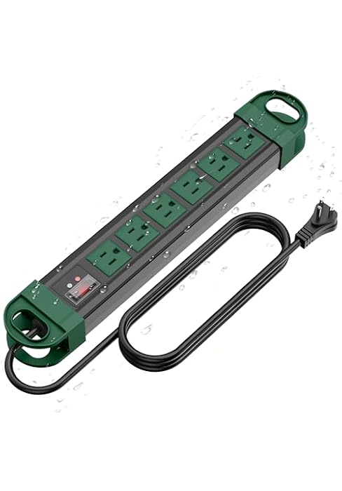 HHSOET Outdoor Power Strip Weatherproof, Waterproof Surge Protector 2700J with 6 Plug Extender Po...