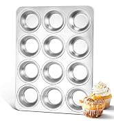 Herogo 12-Cup Stainless Steel Muffin Pan Tin for Baking, Metal Cupcake Tray Set for Making Egg Mu...