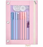 SKYDUE 3 Ring Pencil Pouch Case for Binder, Zipper Pencil Pouches for Girls Boys, Clear Window Pe...