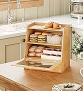 HOOBRO Bread Box, Bamboo Bread Box Storage Container with Drawer, 2-Tier Kitchen Countertop Food ...