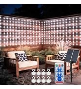 DBFAIRY Solar Curtain Lights Outdoor, 200 LED 13 x 3.9ft Curtain String Lights with Remote Timer,...